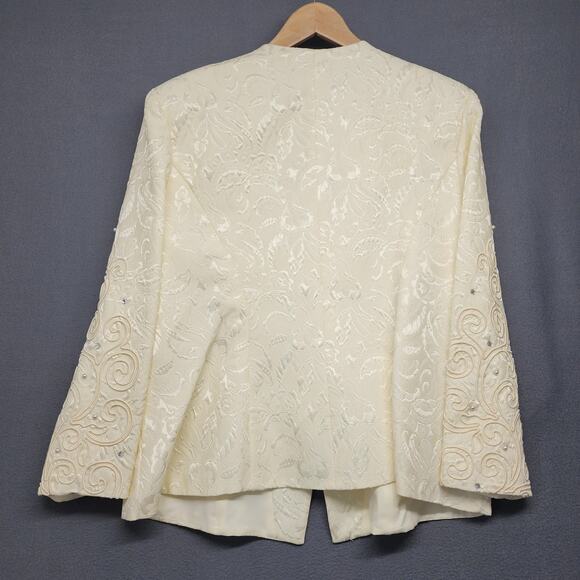 Karen Lawrence by Matthew Brocade Evening Jacket Womens 16 Ivory Beaded Pearl - Picture 2 of 9